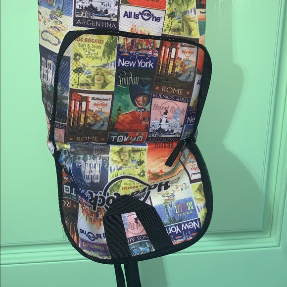 Vintage Hard Rock Cafe Packable Travel Poster Themed Backpack - Picture 8 of 10